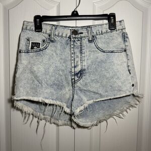 One x One Teaspoon Outlaws Distressed Low Waist Long Rise Mid Length Shorts 25